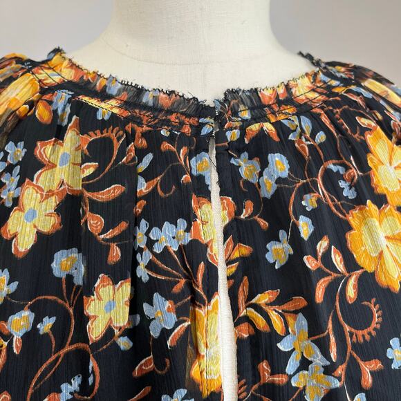 GAP Plus Floral Smocked Waist Long Sleeve Mini Dress Black Yellow Size 3X - Picture 5 of 10